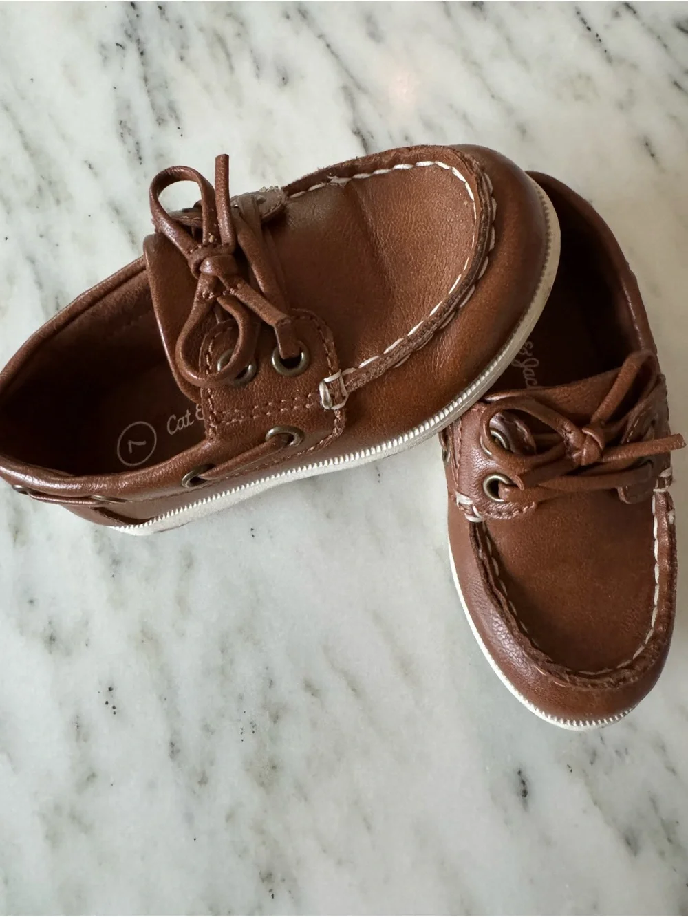 Brown Kids Boat Shoes - Classic Slip-On Deck Moccasins toddler size 7